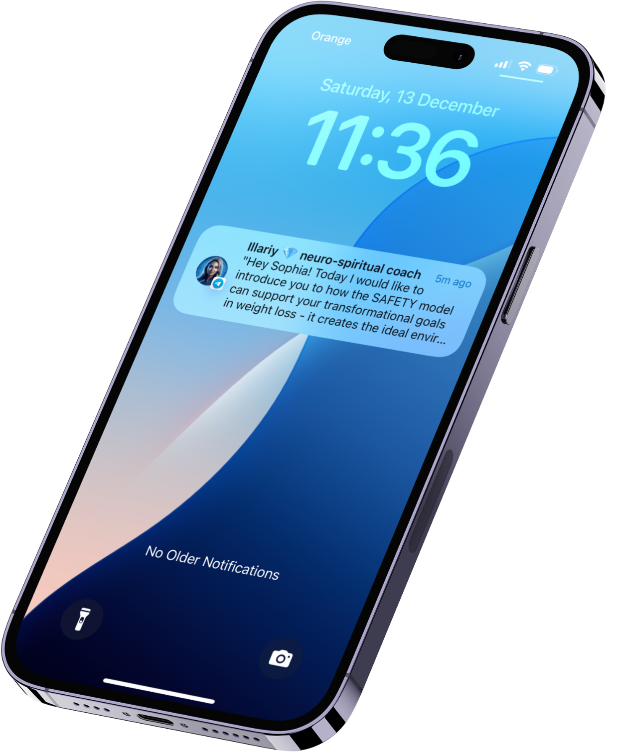 Illariy AI Telegram chatbot message on mobile phone
